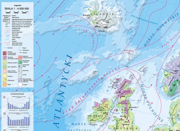 Europa krajobrazowa 1:4 000 000. Mapa ścienna wydawnictwa Meridian. Fragment