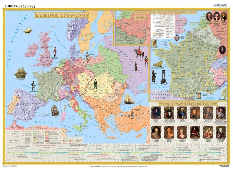 Europa w latach 1789-95 / Francja w okresie rewolucji. Mapa ścienna wydawnictwa Meridian