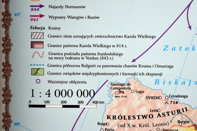 Europa wczesnośredniowieczna (od VIII wieku do połowy X). Mapa ścienna wydawnictwa Meridian. Fragment 5