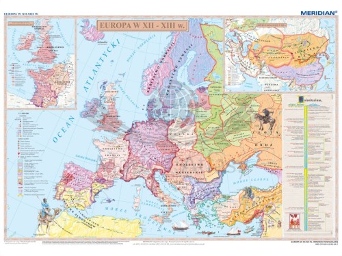 Europa XII-XIII w. i Imperium mongolskie w XIII w. Mapa ścienna wydawnictwa Meridian