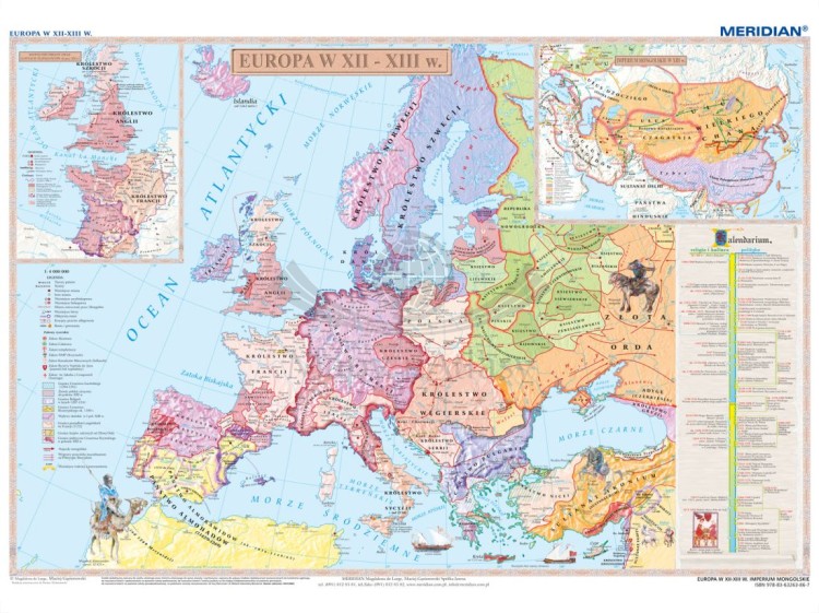 Europa XII-XIII w. i Imperium mongolskie w XIII w. Mapa ścienna wydawnictwa Meridian