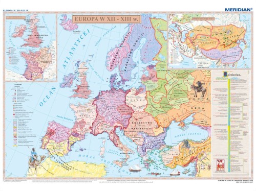 Europa XII-XIII w. i Imperium mongolskie w XIII w. Mapa ścienna wydawnictwa Meridian