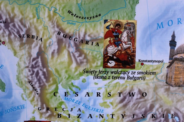 Europa. Wielkie cywilizacje średniowiecza - kultura i sztuka. Mapa ścienna wydawnictwa Meridian. Fragment 2