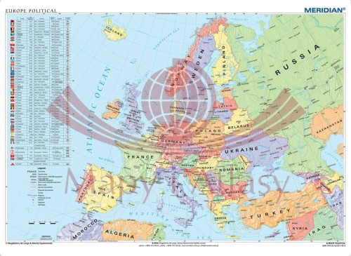 Europe political map / Europa 1:3 200 000. Mapa ścienna polityczna w języku angielskim wydawnictwa Meridian
