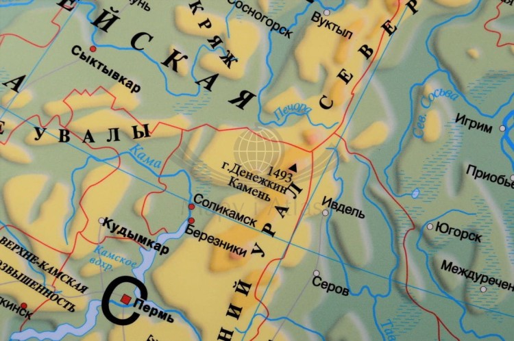 Federacja Rosyjska / Rosja 1:6 600 000. Mapa ścienna fizyczna wydawnictwa Meridian. Fragment 3