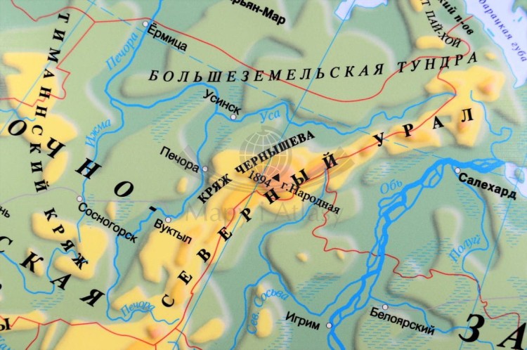 Federacja Rosyjska / Rosja 1:6 600 000. Mapa ścienna fizyczna wydawnictwa Meridian. Fragment 4