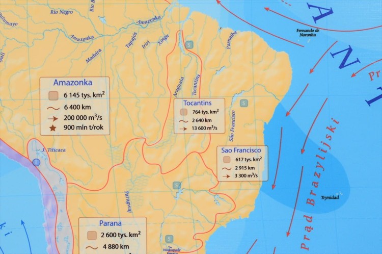 Hydrografia świata 1:26 000 000. Mapa ścienna wydawnictwa Meridian. Fragment 2