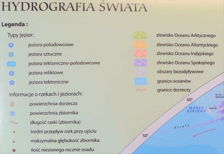 Hydrografia świata 1:22 000 000. Mapa ścienna wydawnictwa Meridian. Legenda 1