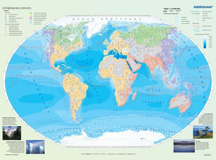 Hydrografia świata 1:22 000 000. Mapa ścienna wydawnictwa Meridian