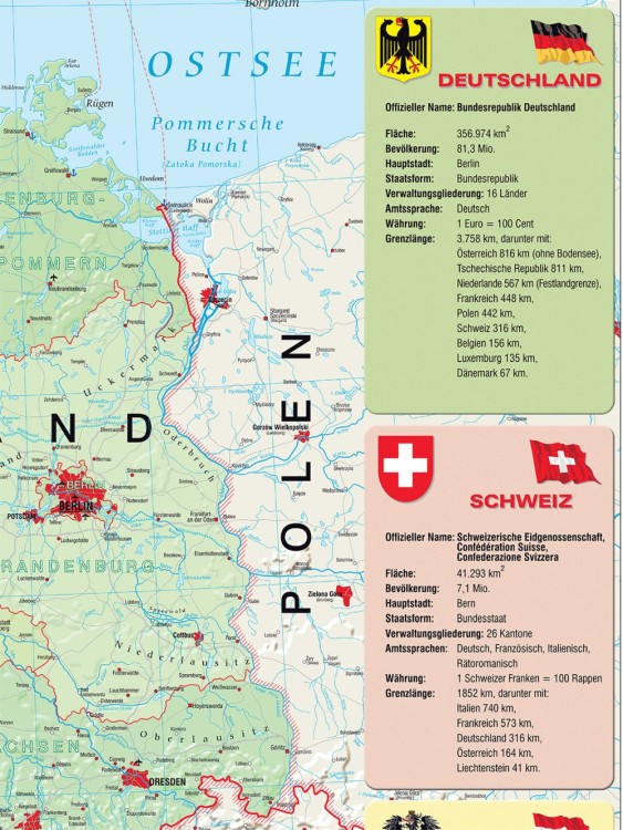 Kraje niemieckojęzyczne 1:600 000. Mapa ścienna administracyjna, w języku niemieckim wydawnictwa Meridian. Fragment 2