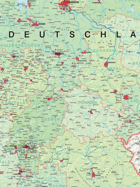 Kraje niemieckojęzyczne 1:600 000. Mapa ścienna administracyjna, w języku niemieckim wydawnictwa Meridian. Fragment 1