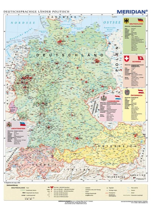 Kraje niemieckojęzyczne 1:600 000. Mapa ścienna administracyjna, w języku niemieckim wydawnictwa Meridian