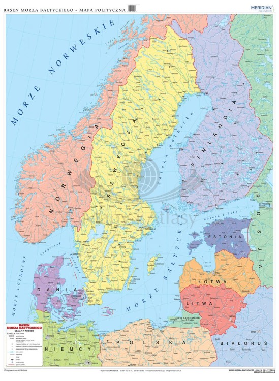 Kraje basenu Morza Bałtyckiego. Mapa ścienna polityczna wydawnictwa Meridian