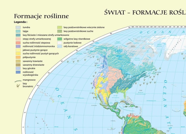 Państwa florystyczne i formacje roślinne świata 1:30 000 000. Mapa ścienna wydawnictwa Meridian. Mapa 1 - legenda
