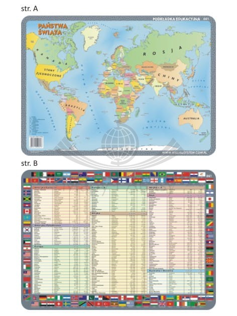 Państwa świata. Mapa polityczna. Dwustronna podkładka edukacyjna 061