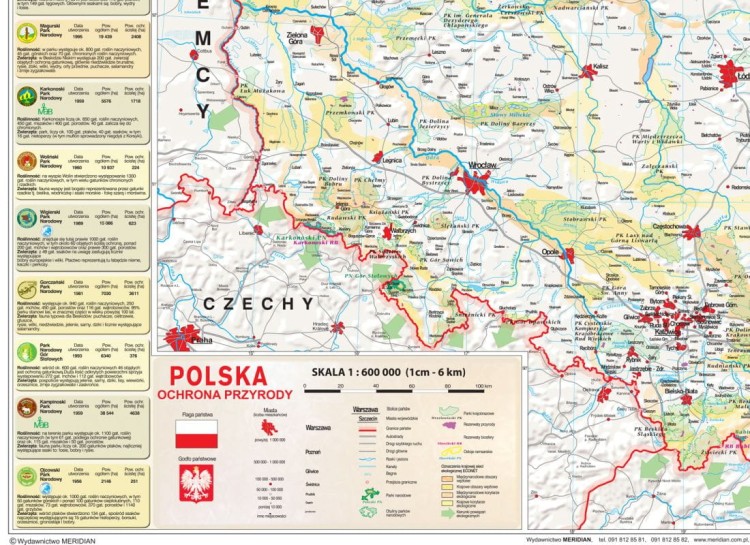 Polska ekologiczna 1:600 000. Mapa ścienna. Ochrona przyrody i sieć ECONET. Wydawnictwo: Meridian. Fragment 3