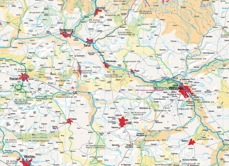 Polska ekologiczna 1:600 000. Mapa ścienna. Ochrona przyrody i sieć ECONET. Wydawnictwo: Meridian. Fragment 1