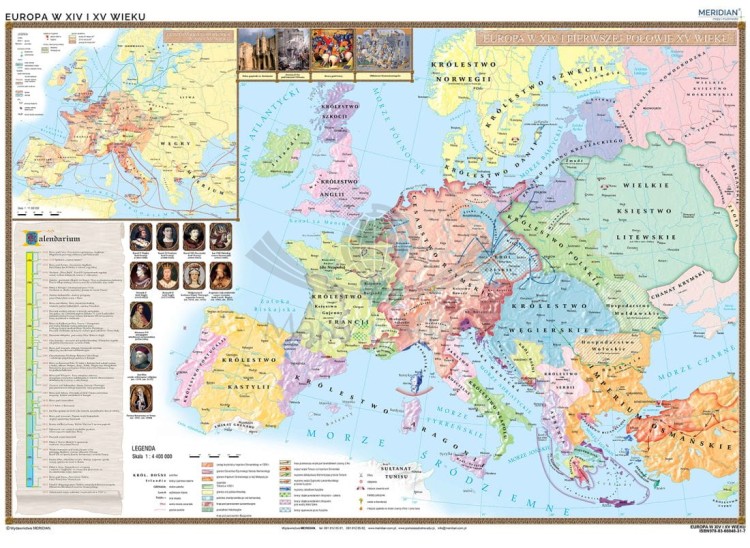 Polska i Litwa za pierwszych Jagiellonów / Europa XIV - XV w. Dwustronna mapa ścienna wydawnictwa Meridian. Strona 2