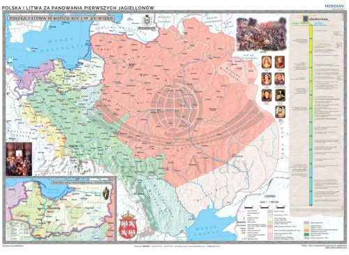 Polska i Litwa za pierwszych Jagiellonów / Europa XIV - XV w. Dwustronna mapa ścienna wydawnictwa Meridian. Strona 1