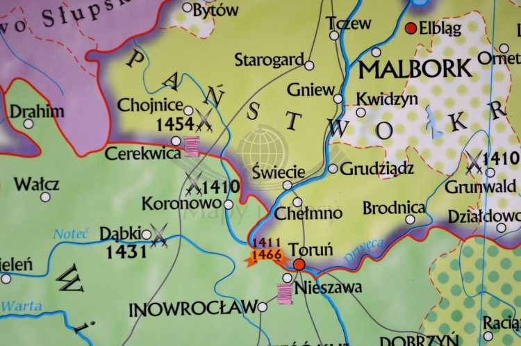 Polska i Litwa za pierwszych Jagiellonów / Europa XIV - XV w. Dwustronna mapa ścienna wydawnictwa Meridian. Strona 1 - fragment 1