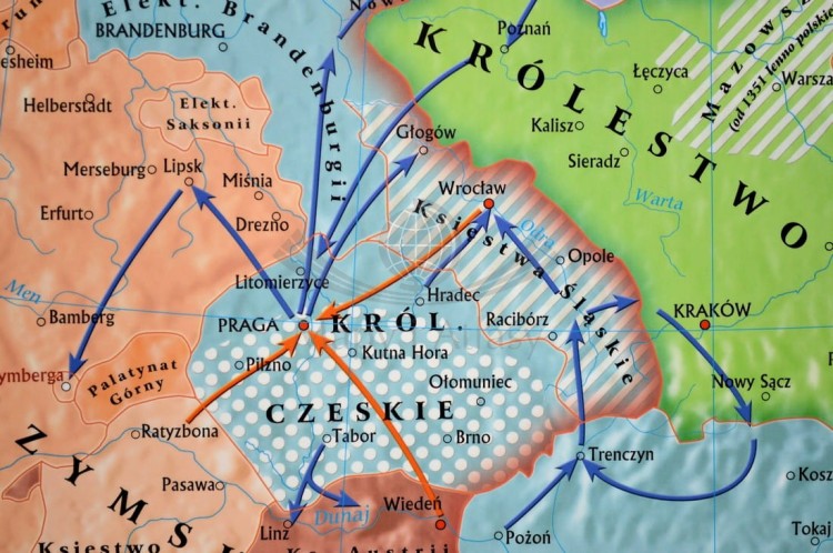 Polska i Litwa za pierwszych Jagiellonów / Europa XIV - XV w. Dwustronna mapa ścienna wydawnictwa Meridian. Strona 2 - fragment 1