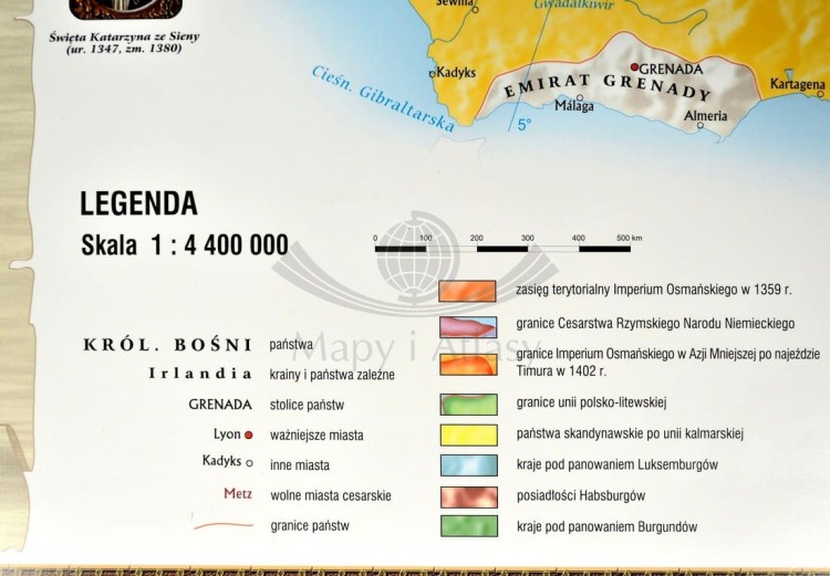 Polska i Litwa za pierwszych Jagiellonów / Europa XIV - XV w. Dwustronna mapa ścienna wydawnictwa Meridian. Strona 2 - legenda