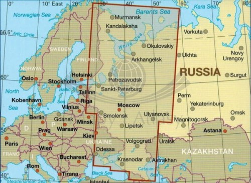 Rosja, część zachodnia. Wodoodporna mapa samochodowo-turystyczna wydawnictwa Reise Know-How. Fragment 1