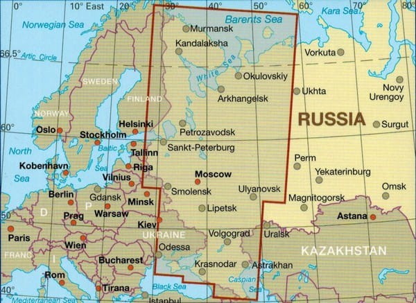 Rosja, część zachodnia. Wodoodporna mapa samochodowo-turystyczna wydawnictwa Reise Know-How. Fragment 1
