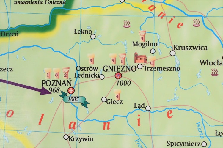 Polska pierwszych Piastów. Mapa ścienna wydawnictwa Meridian. Fragment 2
