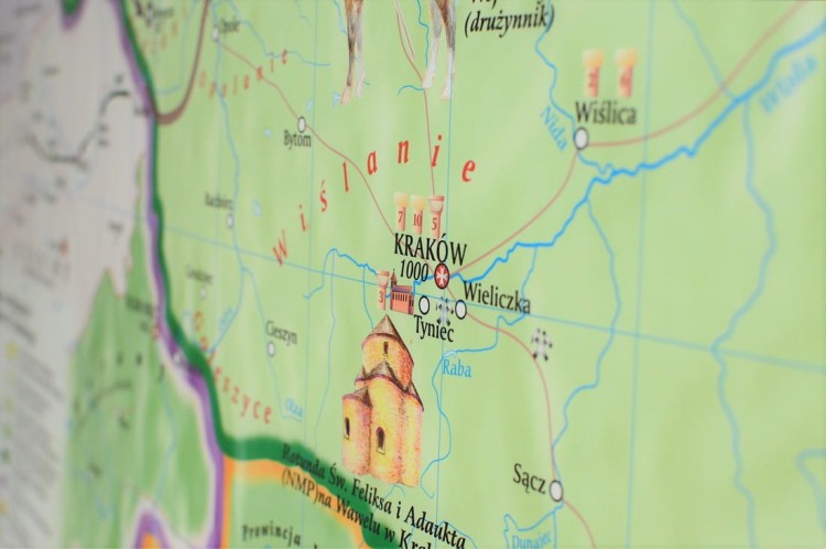 Polska pierwszych Piastów. Mapa ścienna wydawnictwa Meridian. Fragment 4