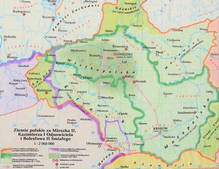 Polska pierwszych Piastów. Mapa ścienna wydawnictwa Meridian. Fragment 6