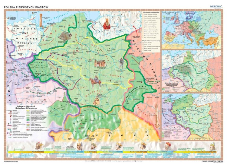 Polska pierwszych Piastów. Mapa ścienna wydawnictwa Meridian