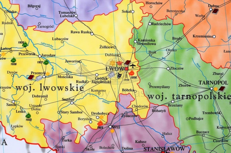 Polska w latach 1919-1939. Mapa ścienna wydawnictwa Meridian. Fragment 1