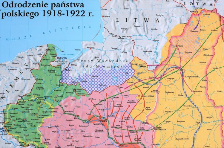 Polska w latach 1919-1939. Mapa ścienna wydawnictwa Meridian. Karton 1 - fragment 1