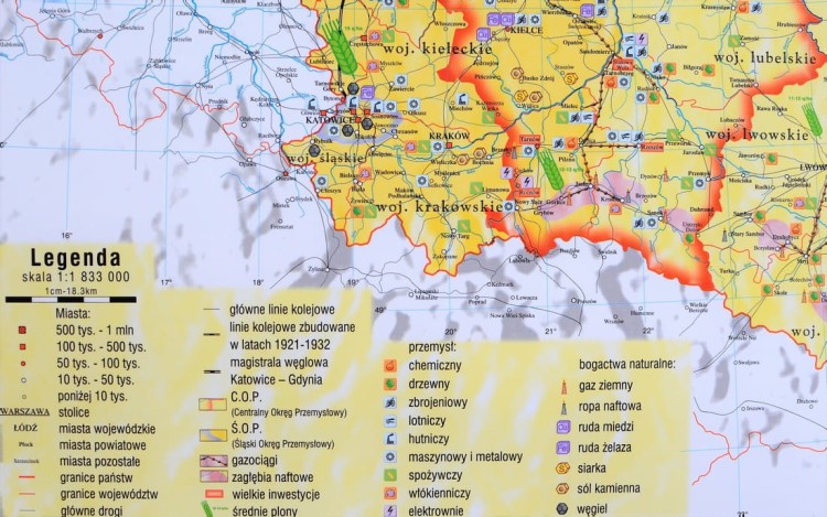 Polska w latach 1919-1939. Mapa ścienna wydawnictwa Meridian. Karton 2 - legenda