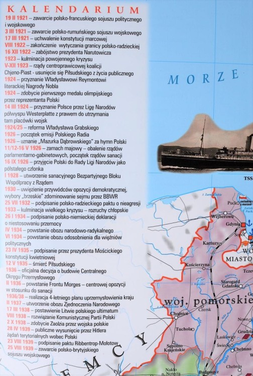 Polska w latach 1919-1939. Mapa ścienna wydawnictwa Meridian. Kalendarium