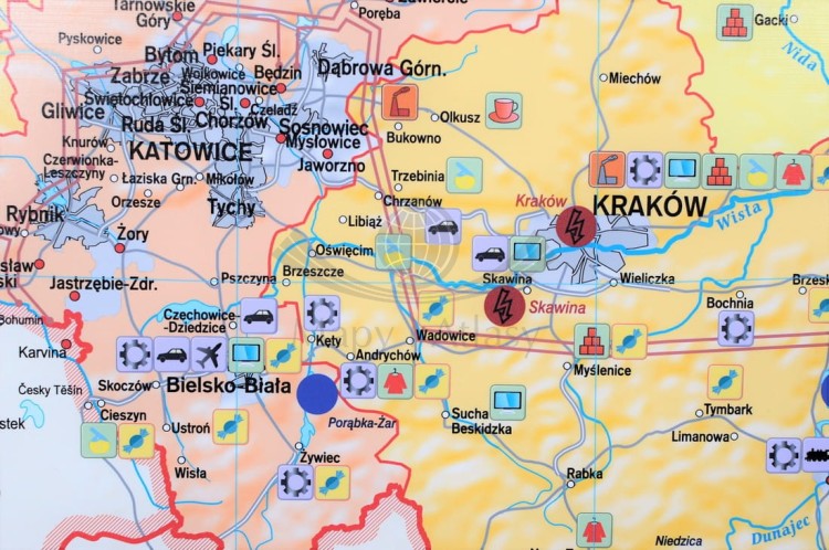 Polska - przemysł i energetyka 1:550 000. Mapa ścienna wydawnictwa Meridian. Fragment 3