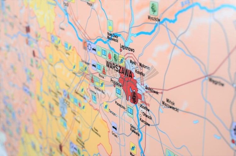 Polska - przemysł i energetyka 1:550 000. Mapa ścienna wydawnictwa Meridian. Fragment 5