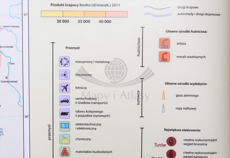 Polska - przemysł i energetyka 1:550 000. Mapa ścienna wydawnictwa Meridian. Legenda 3