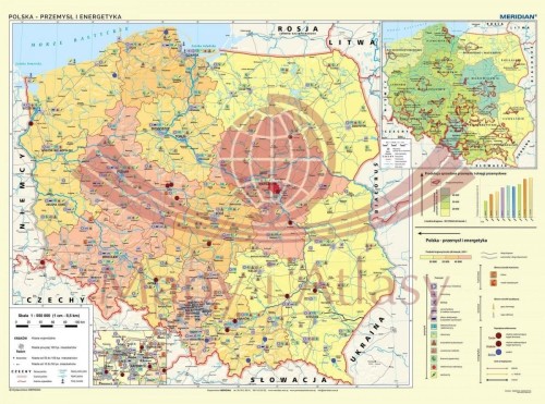 Polska - przemysł i energetyka 1:550 000. Mapa ścienna wydawnictwa Meridian