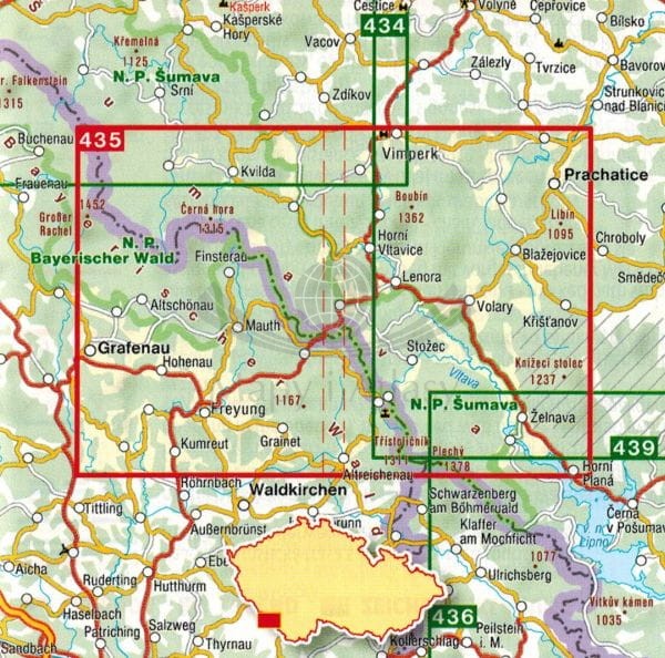 Szumawa / Sumava, Trojmezi, Plane. Mapa turystyczna 435 wydawnictwa Shocart. Zasięg