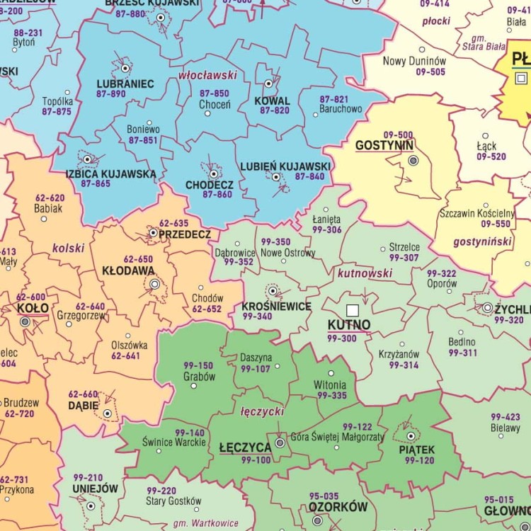 Polska 1:500 000. Mapa ścienna administracyjno-kodowa. Wyd. 2020. Wersja STRONG. Fragment 1