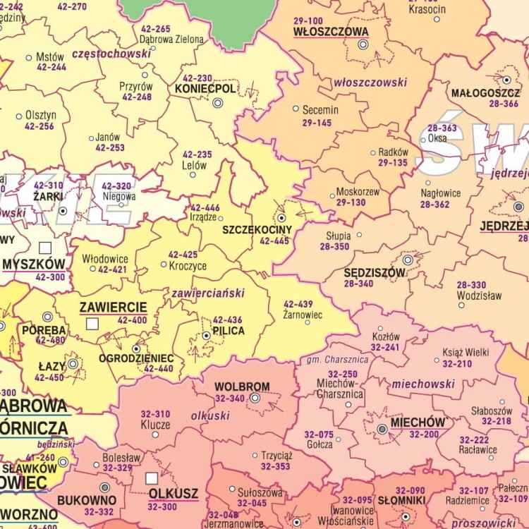 Polska 1:500 000. Mapa ścienna administracyjno-kodowa. Wyd. 2020. Wersja STRONG. Fragment 2