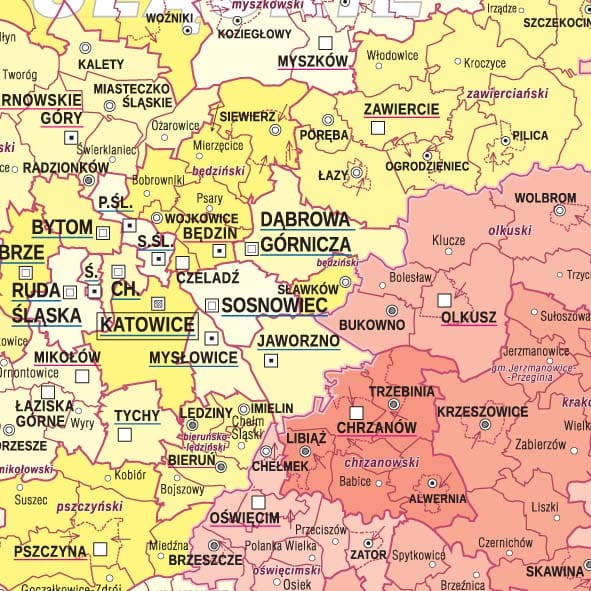 Polska 1:750 000. Mapa ścienna administracyjna. Fragment 1