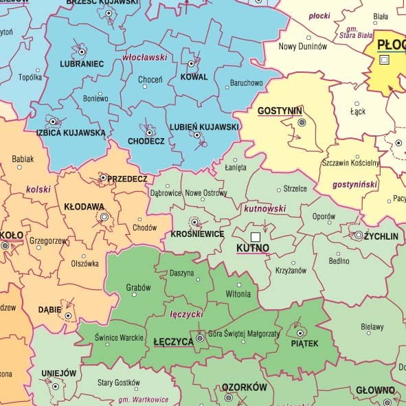 Polska 1:750 000. Mapa ścienna administracyjna. Fragment 2