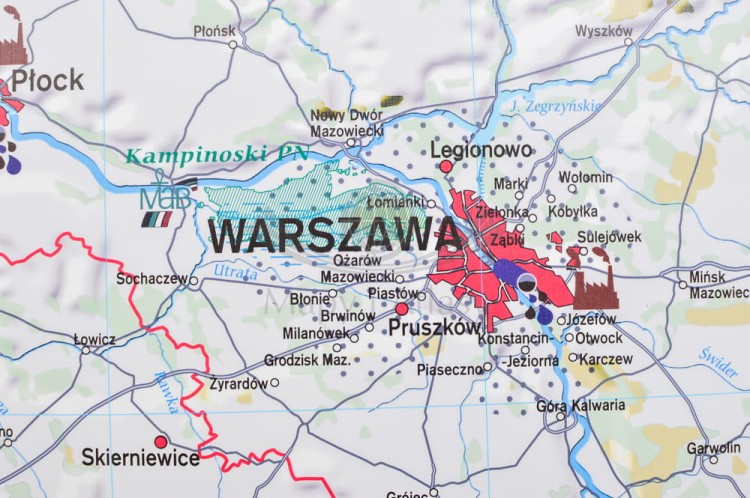 Polska 1:550 000. Degradacja środowiska w Polsce. Mapa ścienna wydawnictwa Meridian. Fragment 1