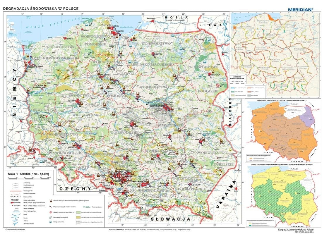 Polska 1:550 000. Degradacja środowiska w Polsce. Mapa ścienna. Drewniane półwałki