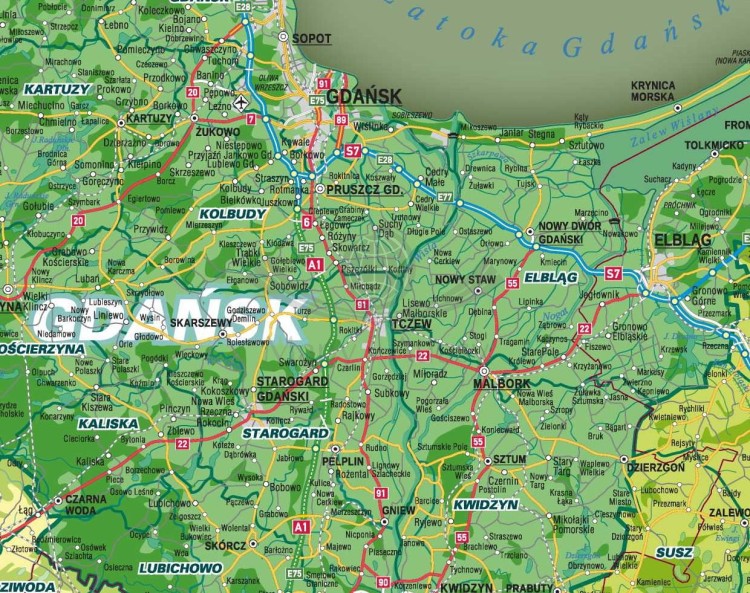 Polska 1:500 000. Mapa ścienna. Zasięgi terytorialne Nadleśnictw i Regionalnych Dyrekcji Lasów Państwowych. Fragment 3