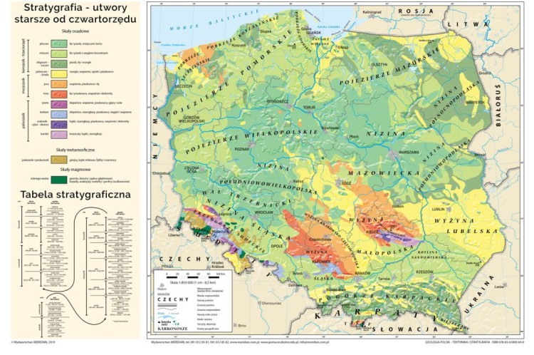 Polska 1:850 000. Geologia Polski - tektonika i stratygrafia. Mapa ścienna wydawnictwa Meridian. Mapa 2