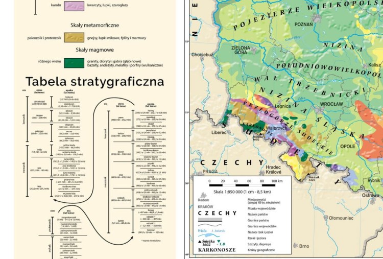 Polska 1:850 000. Geologia Polski - tektonika i stratygrafia. Mapa ścienna wydawnictwa Meridian. Mapa 2 - fragment